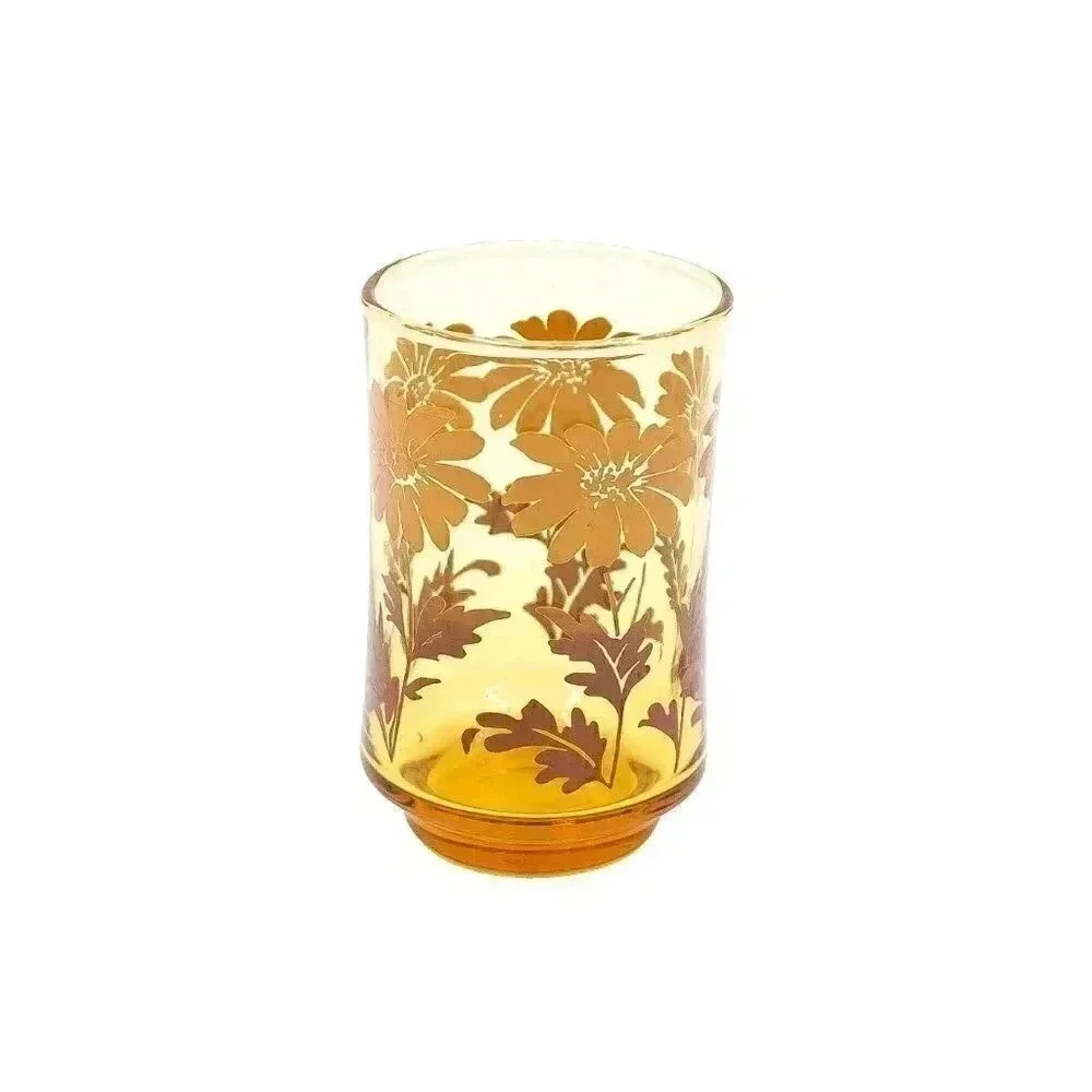 Vintage Amber Daisy Glass Cup Set - Picture 9 of 10